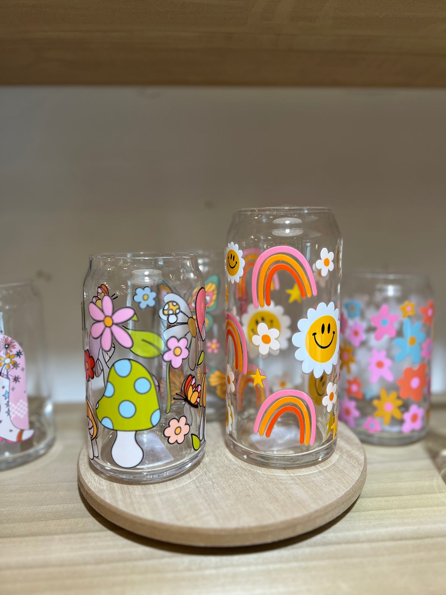 Rainbow Floral Smiley (Two-Sided) Glass