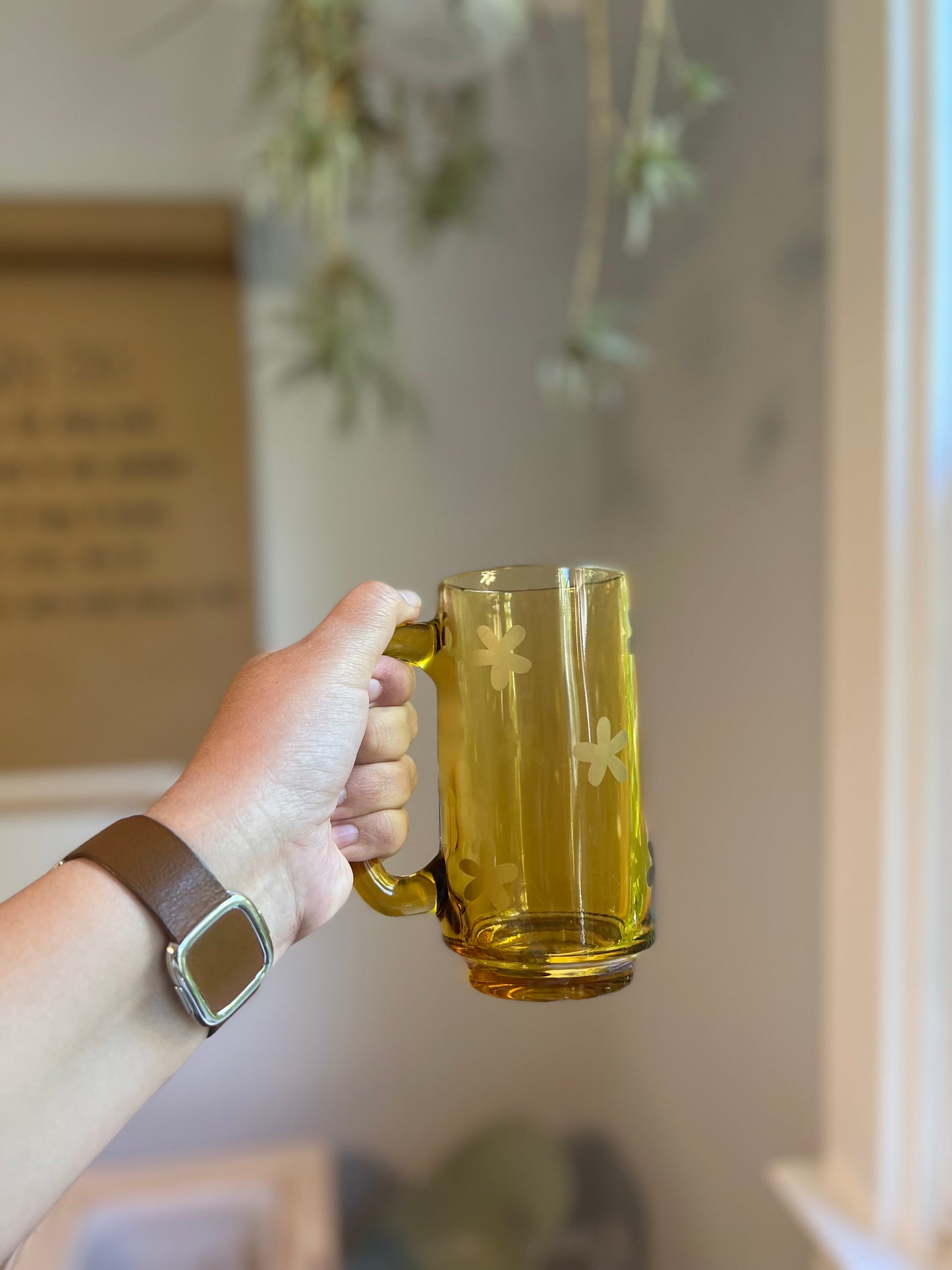 Floral Amber Glass Mug