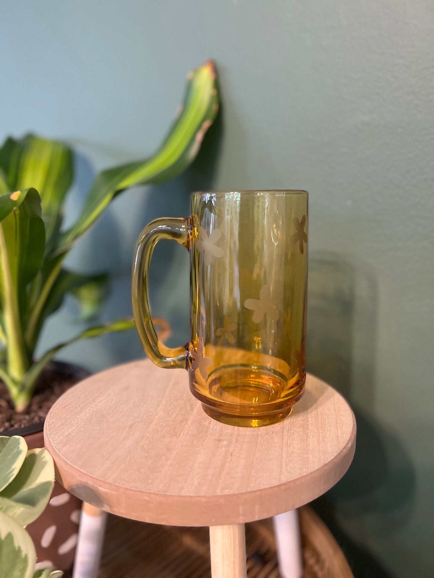 Floral Amber Glass Mug