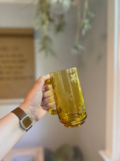 Floral Amber Glass Mug