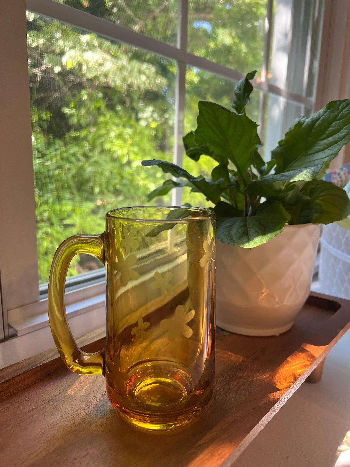 Floral Amber Glass Mug